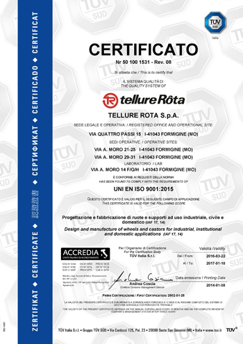 Tellure Rota - certificato ISO 9001