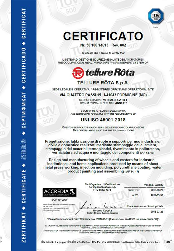 Tellure Rota - certificato ISO 18001