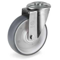 SERIES 71GC: Grey non-marking thermoplastic rubber wheels, polypropylene centre, hub with single ball bearing