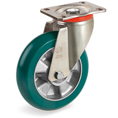 SERIES 62ER: TR-ROLL polyurethane wheels with ergonomic round profile, aluminium centre