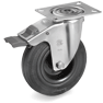 Standard rubber wheels, polypropylene centre, swivel top plate bracket type SL with front lock