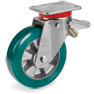 Ruote in poliuretano TR-ROLL, nucleo in alluminio, supporto rotante piastra EP con freno registrabile
