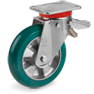 "TR Roll" polyurethane wheels with ergonomic round profile, aluminium centre, swivel extra-heavy duty bracket (EP) with lock
