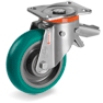 Ruote in poliuretano "TR Roll" con profilo bombato ergonomico, nucleo in poliammide 6, supporto rotante tipo PX con freno