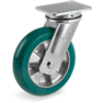 "TR Roll" polyurethane wheels with ergonomic round profile, aluminium centre, swivel electrowelded bracket (EE MHD)