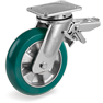"TR Roll" polyurethane wheels with ergonomic round profile, aluminium centre, swivel electrowelded bracket (EE MHD) with lock