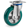 "TR Roll" polyurethane wheels with ergonomic round profile, aluminium centre, swivel medium-duty bracket (M)