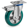 "TR Roll" polyurethane wheels with ergonomic round profile, aluminium centre, swivel medium-duty bracket (M) with brake