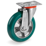 "TR Roll" polyurethane wheels with ergonomic round profile, aluminium centre, swivel standard-duty bracket (NL)