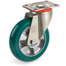 "TR Roll" polyurethane wheels with ergonomic round profile, aluminium centre, swivel medium-heavy duty bracket (P)