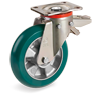 "TR Roll" polyurethane wheels with ergonomic round profile, aluminium centre, swivel medium-heavy duty bracket (P) with brake
