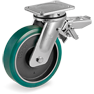 Ruote in poliuretano TR-Roll, nucleo in ghisa meccanica, supporto rotante piastra EE MHD, freno posteriore registrabile