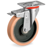 Vulkollan® polyurethane wheels, cast iron centre, swivel top plate bracket type NL with front lock