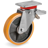 TR polyurethane wheels, cast iron centre, swivel top plate bracket type EP with adjustable brake