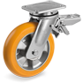 Ruote in poliuretano TR con profilo bombato ergonomico, nucleo in alluminio, supporto rotante elettrosaldato (EE MHD)  con freno