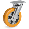 "TR" polyurethane wheels high thickness, aluminium centre, swivel top plate bracket EE MHD