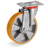 "TR" polyurethane wheels, aluminium centre, swivel top plate bracket type NL