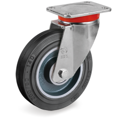 Sigma Elastic rubber wheels, cast iron centre, swivel top plate bracket type EP