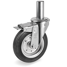 Standard rubber wheels, pressed steel discs, swivel castor with stem Innocenti, front lock