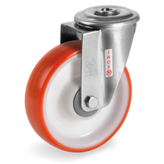 Injection polyurethane wheels, polyamide 6 centre, swivel bracket with bolt hole type NLX