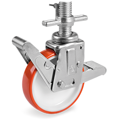 Injection polyurethane wheels, polyamide 6 centre, scaffolding bracket with threaded stem and doble pedal