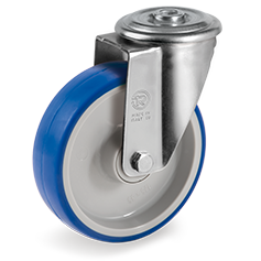 Injection polyurethane wheels, polyamide 6 centre, swivel bracket with bolt hole type NL