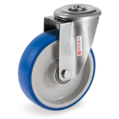 Injection polyurethane wheels, polyamide 6 centre, swivel bracket with bolt hole type NLX