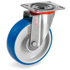 Injection polyurethane wheels, polyamide 6 centre, swivel top plate bracket type NLX