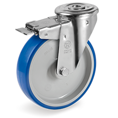 Injection polyurethane wheels, polyamide 6 centre, swivel bracket with bolt hole type NL with front lock