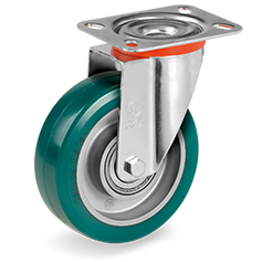 TR-ROLL polyurethane wheels, aluminium centre, swivel top plate bracket type NL