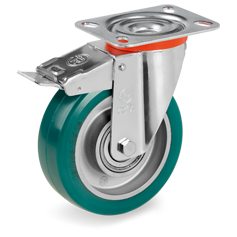 TR-ROLL polyurethane wheels, aluminium centre, swivel top plate bracket type NL with front lock