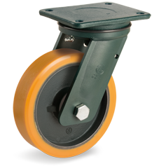 TR Polyurethane wheels, cast iron centre, swivel top plate bracket EE HD