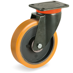 TR polyurethane wheels, cast iron centre, swivel top plate bracket type EP