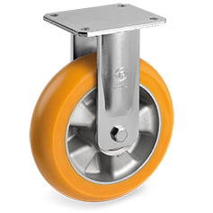  TR polyurethane wheels with ergonomic round profile, aluminium centre, fixed electrowelded bracket (EE MHD)