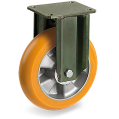  TR polyurethane wheels with ergonomic round profile, aluminium centre, fixed extra-heavy duty bracket (EP)