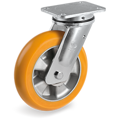 TR polyurethane wheels with ergonomic round profile, aluminium centre, swivel electrowelded bracket (EE MHD)