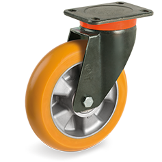  TR polyurethane wheels with ergonomic round profile, aluminium centre, swivel extra-heavy duty bracket (EP)