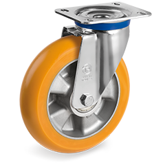 TR polyurethane wheels with ergonomic round profile, aluminium centre, swivel medium-duty bracket (M)