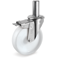 Polyamide 6 solid wheels, swivel bracket with stem NL, front lock