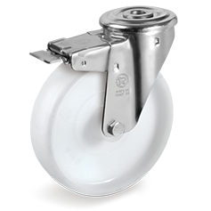 Polyamide 6 solid wheels, swivel bracket with bolt hole type NL with front lock