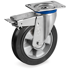 Sigma Elastic rubber wheels, cast iron centre, swivel top plate bracket type M with front lock