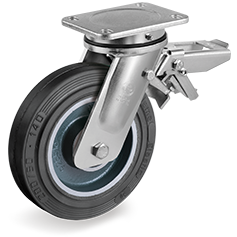 Sigma Elastic rubber wheels, cast iron centre, swivel top plate bracket EE MHD, rear adjustable brake