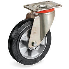 Sigma Elastic rubber wheels, aluminium centre, swivel top plate bracket type P