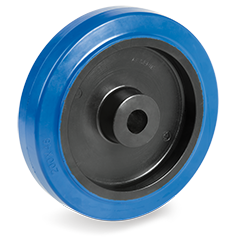 Non-marking blu elastic rubber wheels, polyamide 6 centre