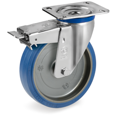 Sigma Elastic rubber wheels, polyamide 6 centre, swivel top plate bracket type M with front lock