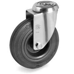 Standard rubber wheels, polypropylene centre, swivel bracket type SL with bolt hole