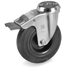 Standard rubber wheels, polypropylene centre, swivel bracket type SL with bolt hole and front lock