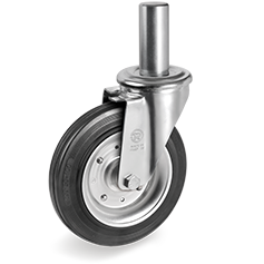 Standard rubber wheels, pressed steel discs, swivel castor with stem NL