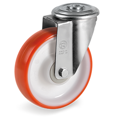 Injection polyurethane wheels, polyamide 6 centre, swivel bracket with bolt hole type NL