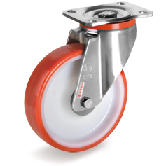 Thermoplastic polyurethane wheels, polyamide 6 centre, swivel top plate bracket type PX